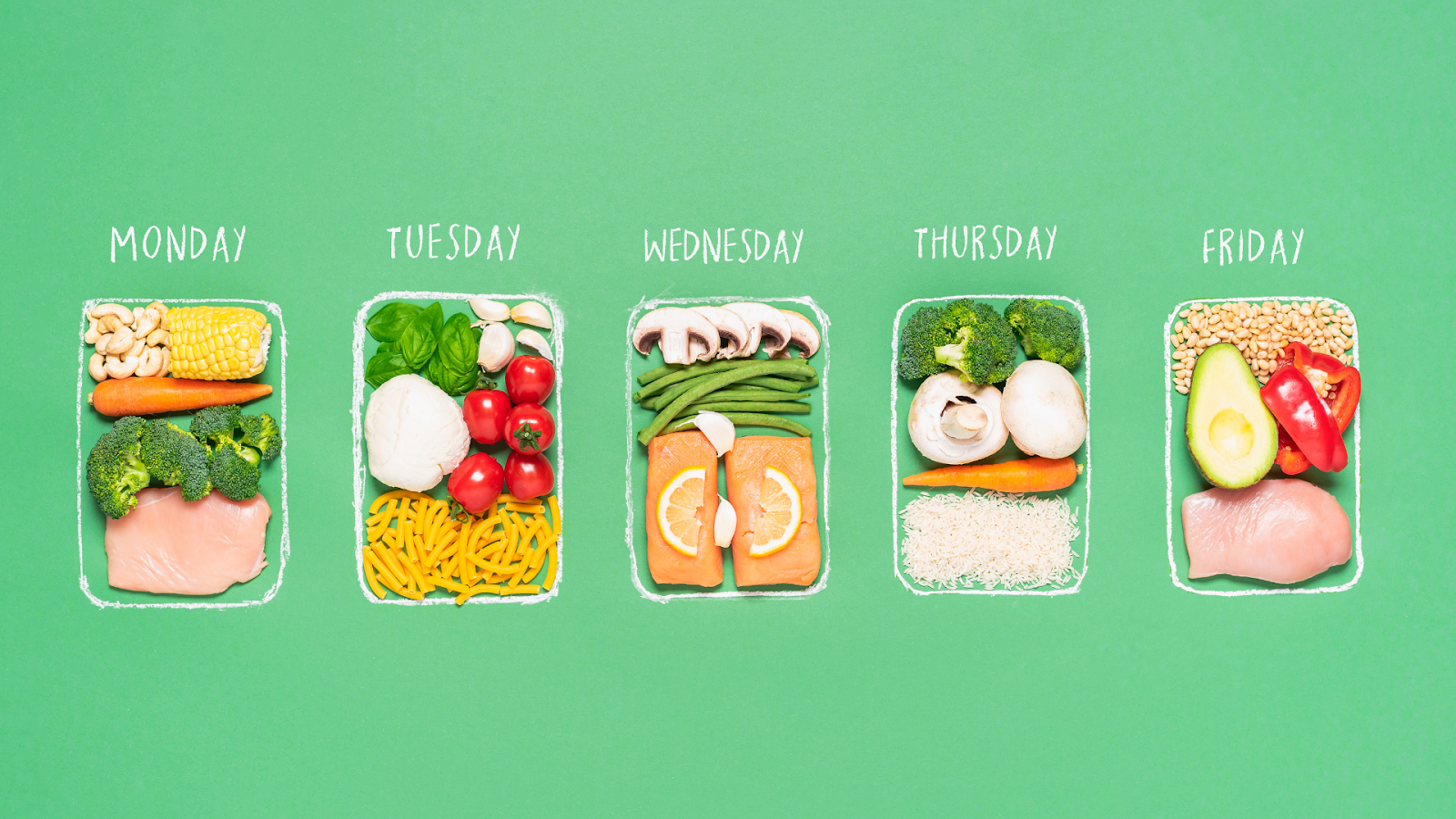 Meal planning from Monday to Friday on a green surface // Healthier Baby Today