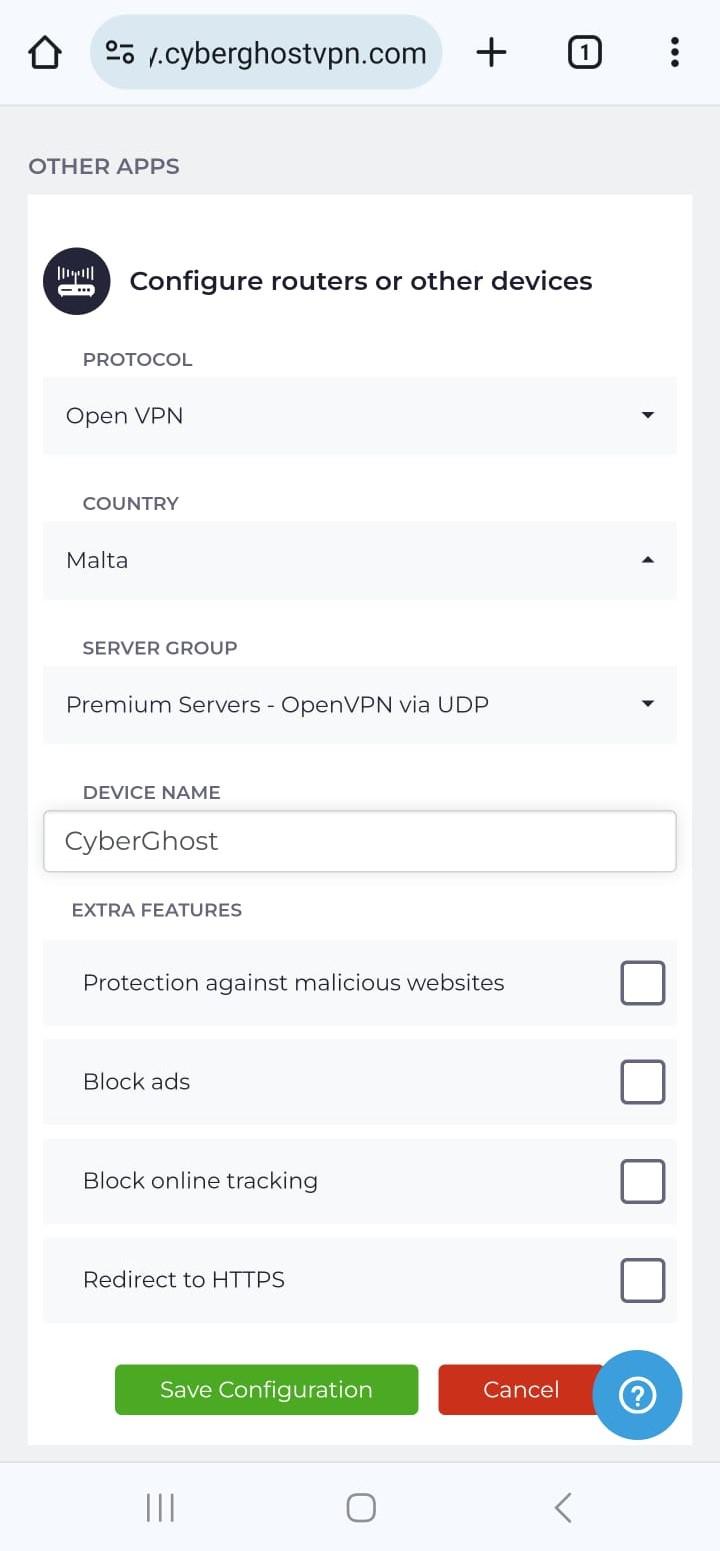 CyberGhost VPN's configure routers or other devices page.