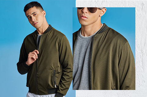 Green Textured 4-Way Stretch Bomber Jacket