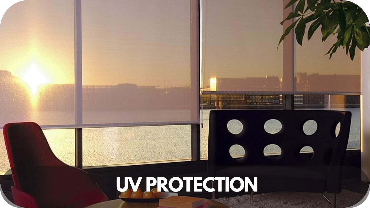 UV shielding with sunscreen blinds and sheer curtains