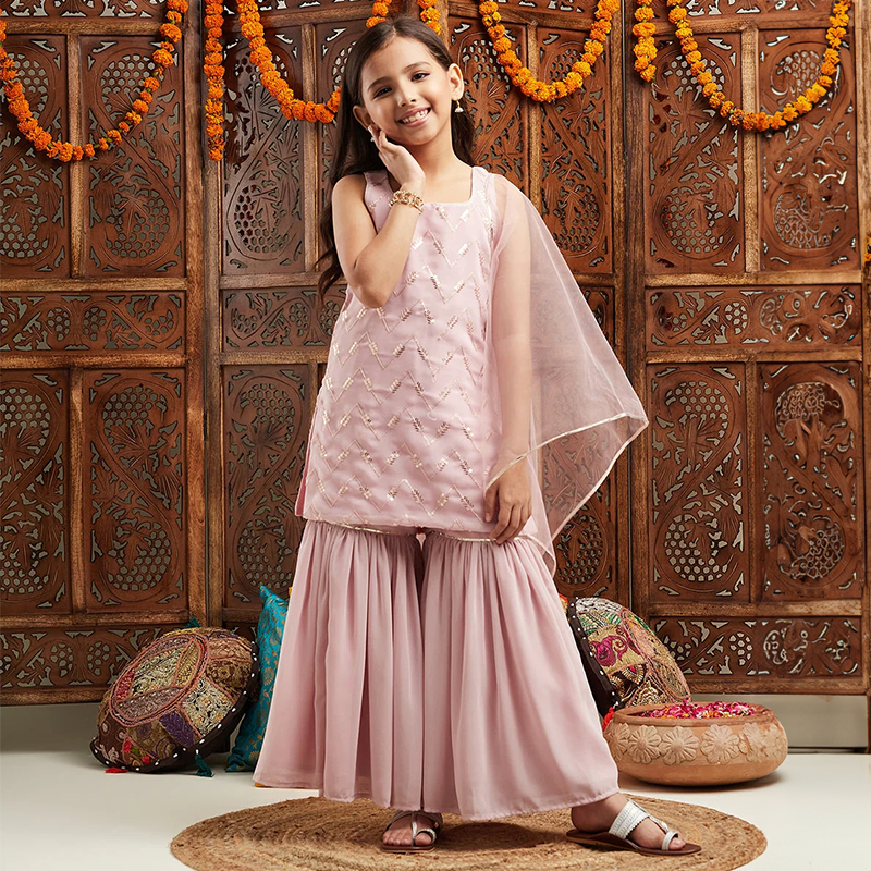 Pink Sequined Sharara Set