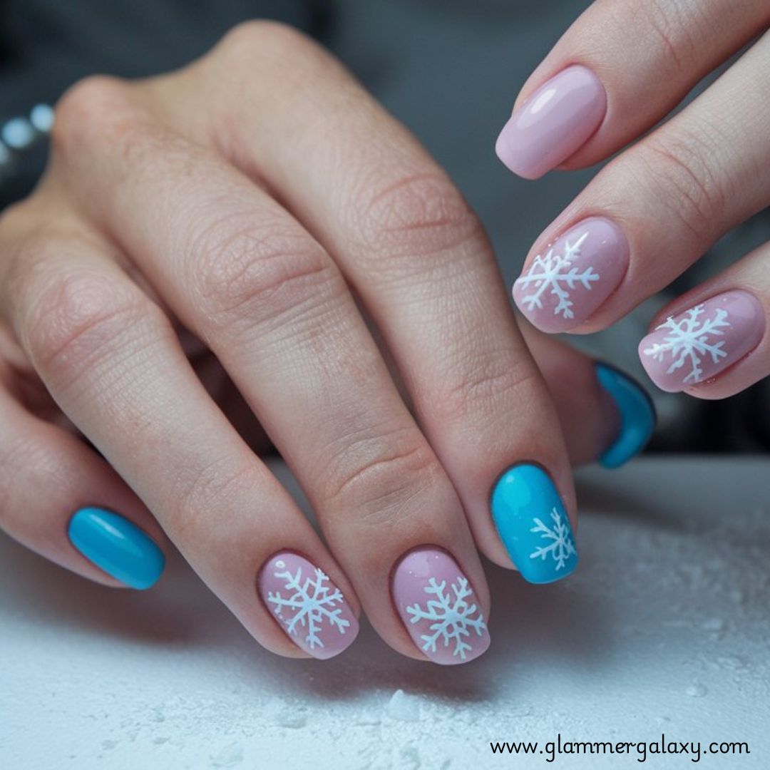 Snowflake Nails having Minimalist Winter Nail Design
