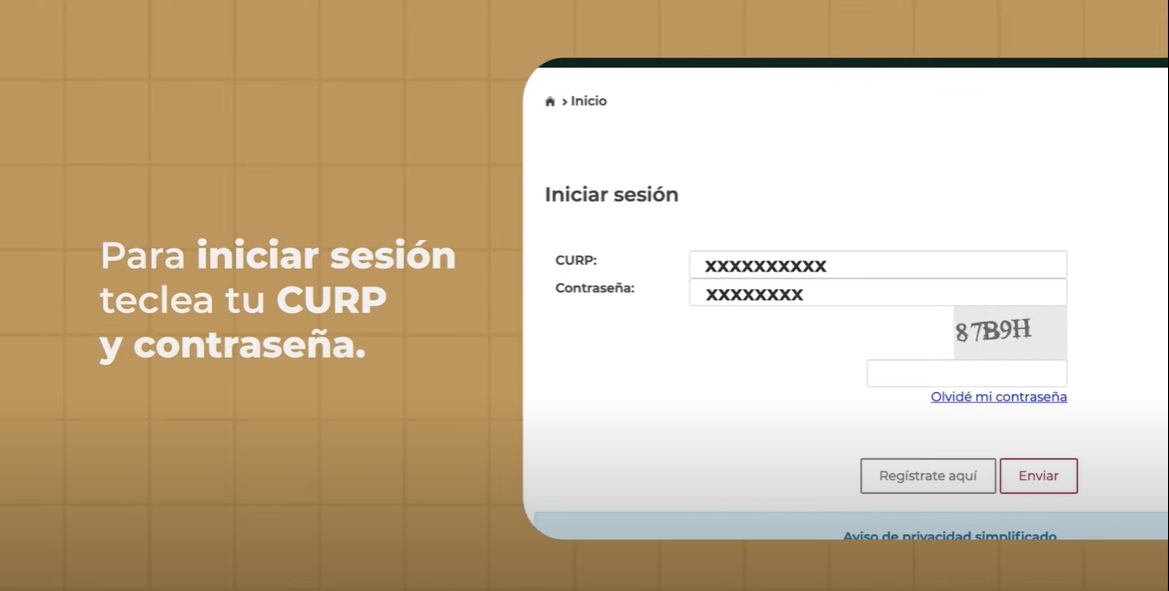 para iniciar sesion teclea tu curp y contrasena