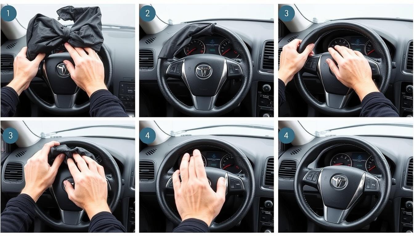 Step-by-step installation of a steering wheel cover