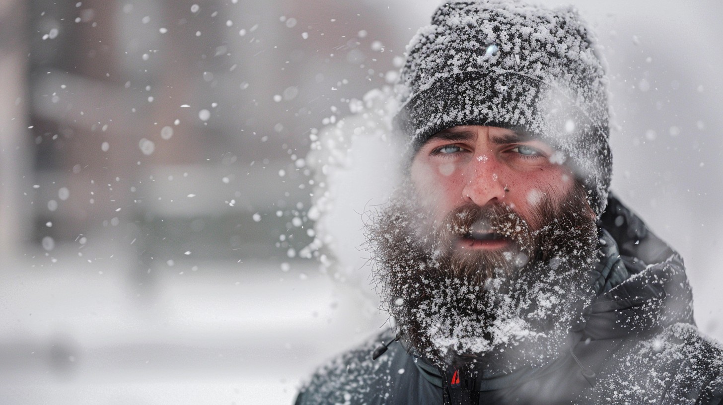 winter could man dandruff worse, man in winter season, beard guy