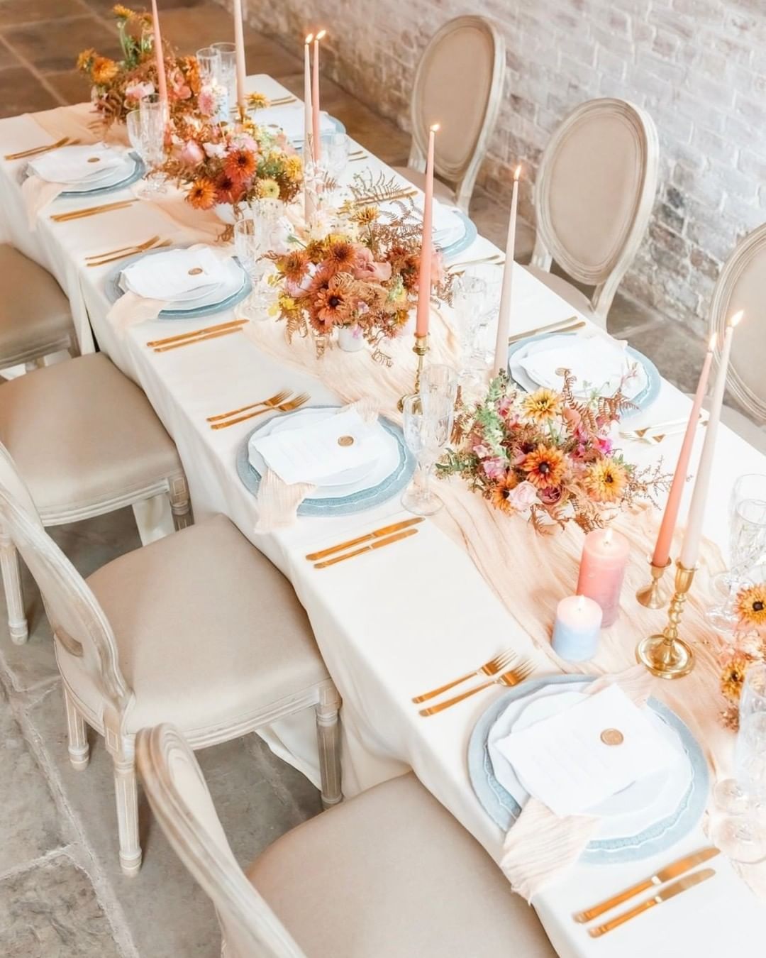 winter wedding colors orange blue decor and floristics