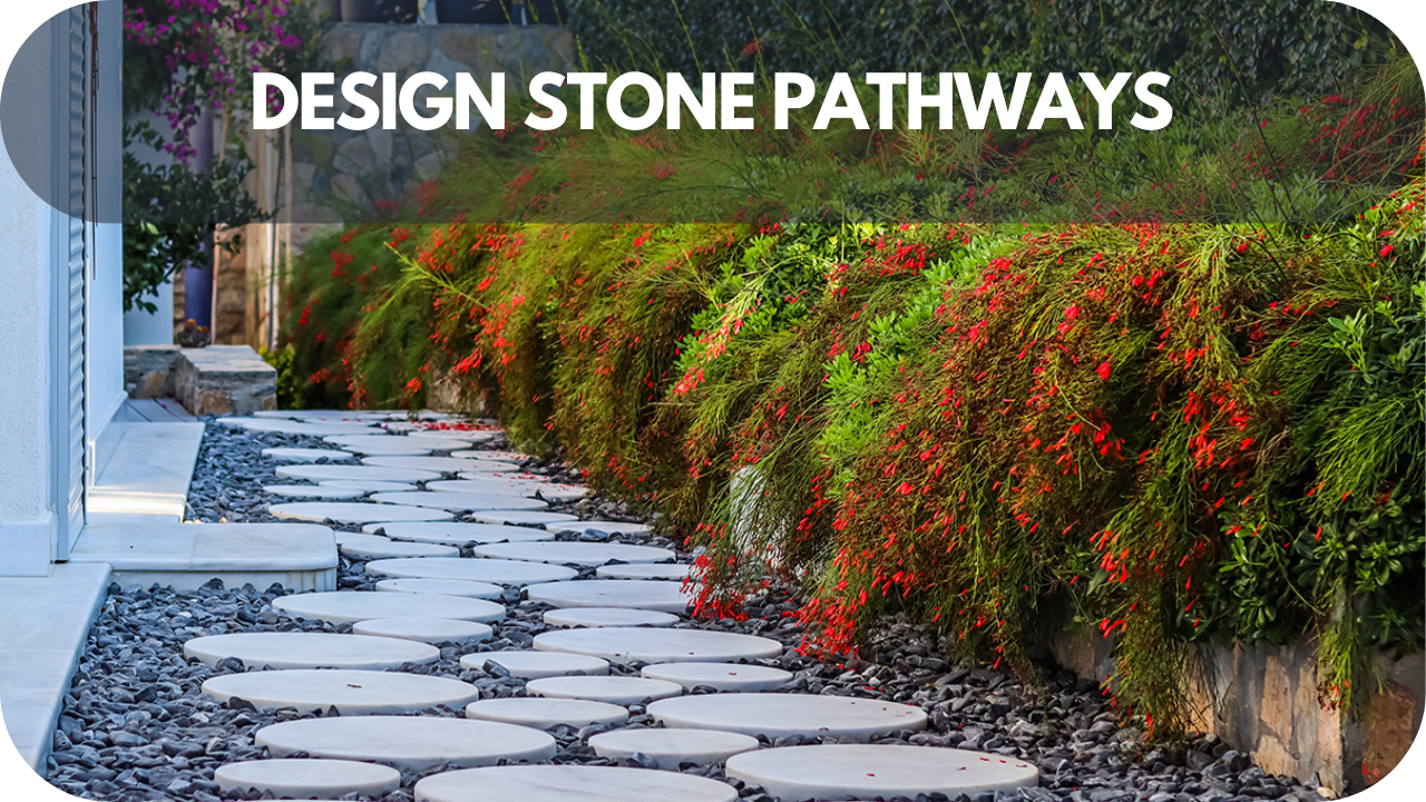 Elegant stone pathway weaving through a lush green garden.