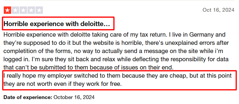 Delloite User review on Trustpilot