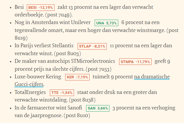 Eerste resultaten van het seizoen.