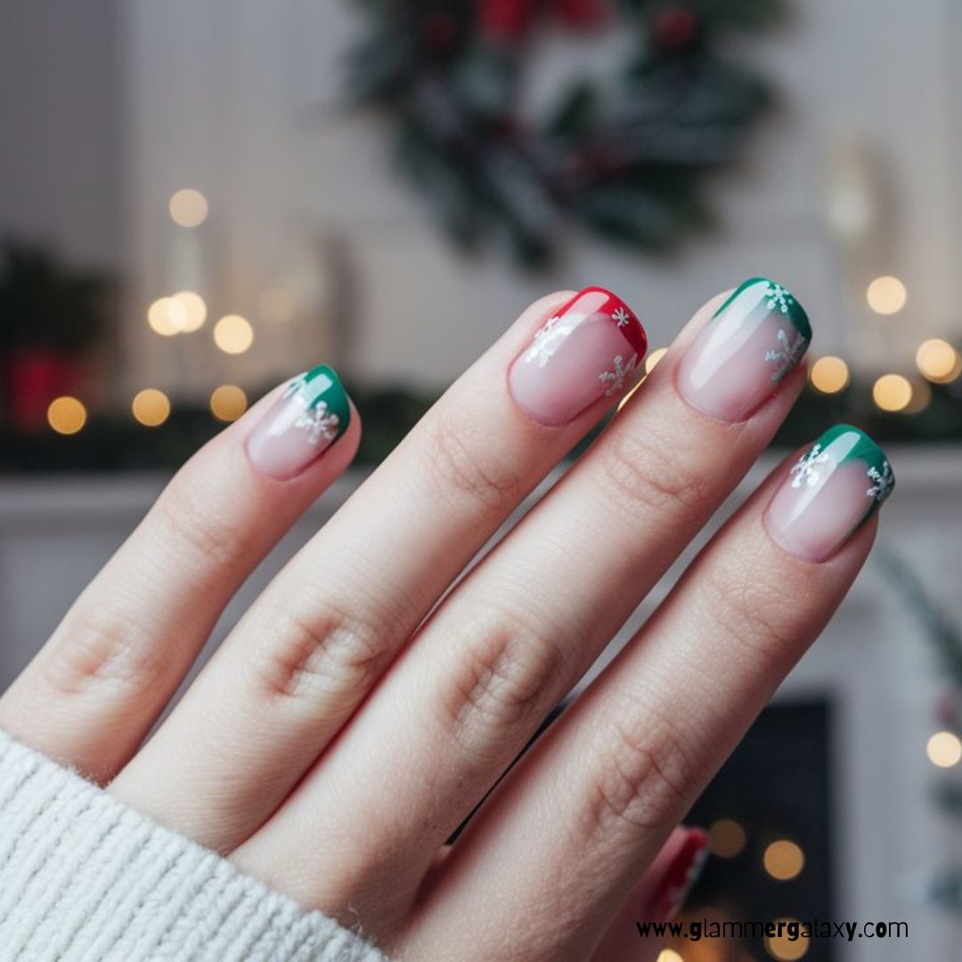 Christmas holiday Nails having Christmas French Mani