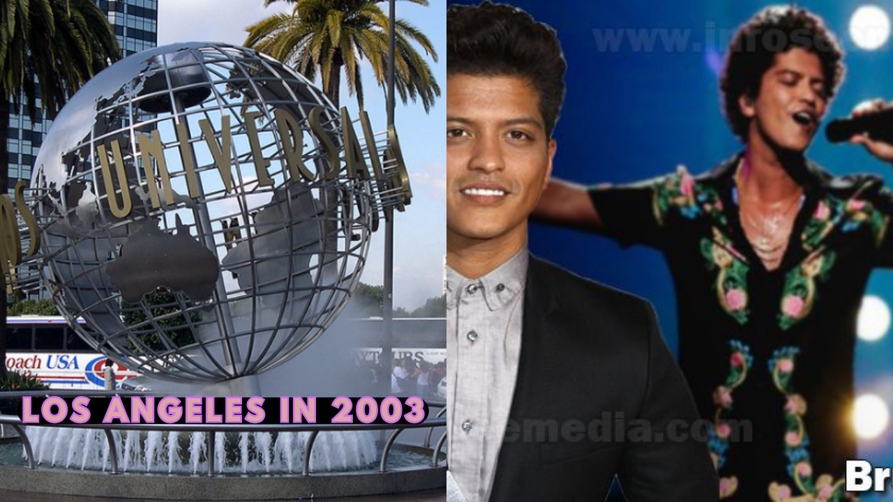 This contain an image of Los Angeles in 2003 and another picture of 
Bruno Mars the song writer and producer
