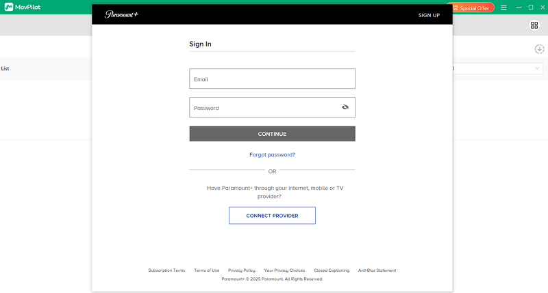 Sign in to MovPilot