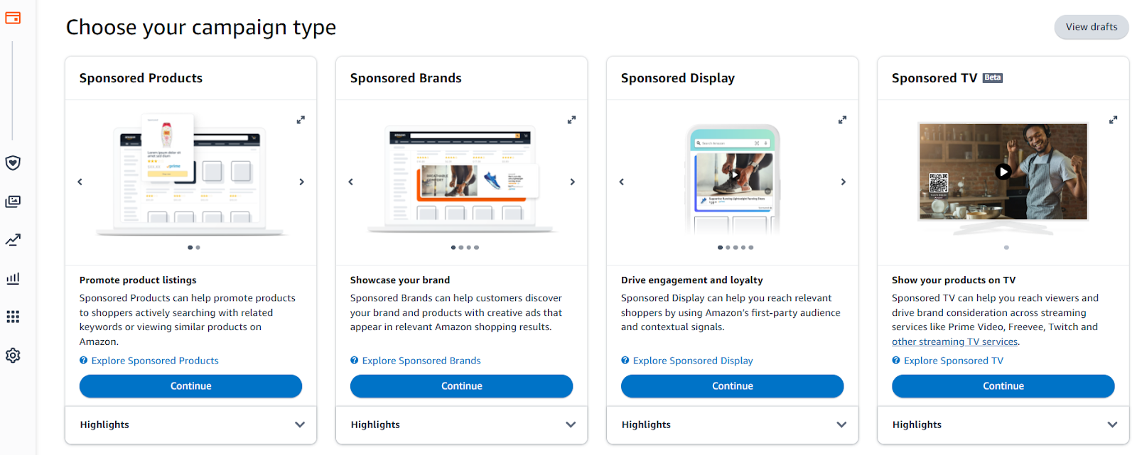 How to create a new campaign - Click the “Create Campaign” button and select “Sponsored Display” from the list of campaign types.