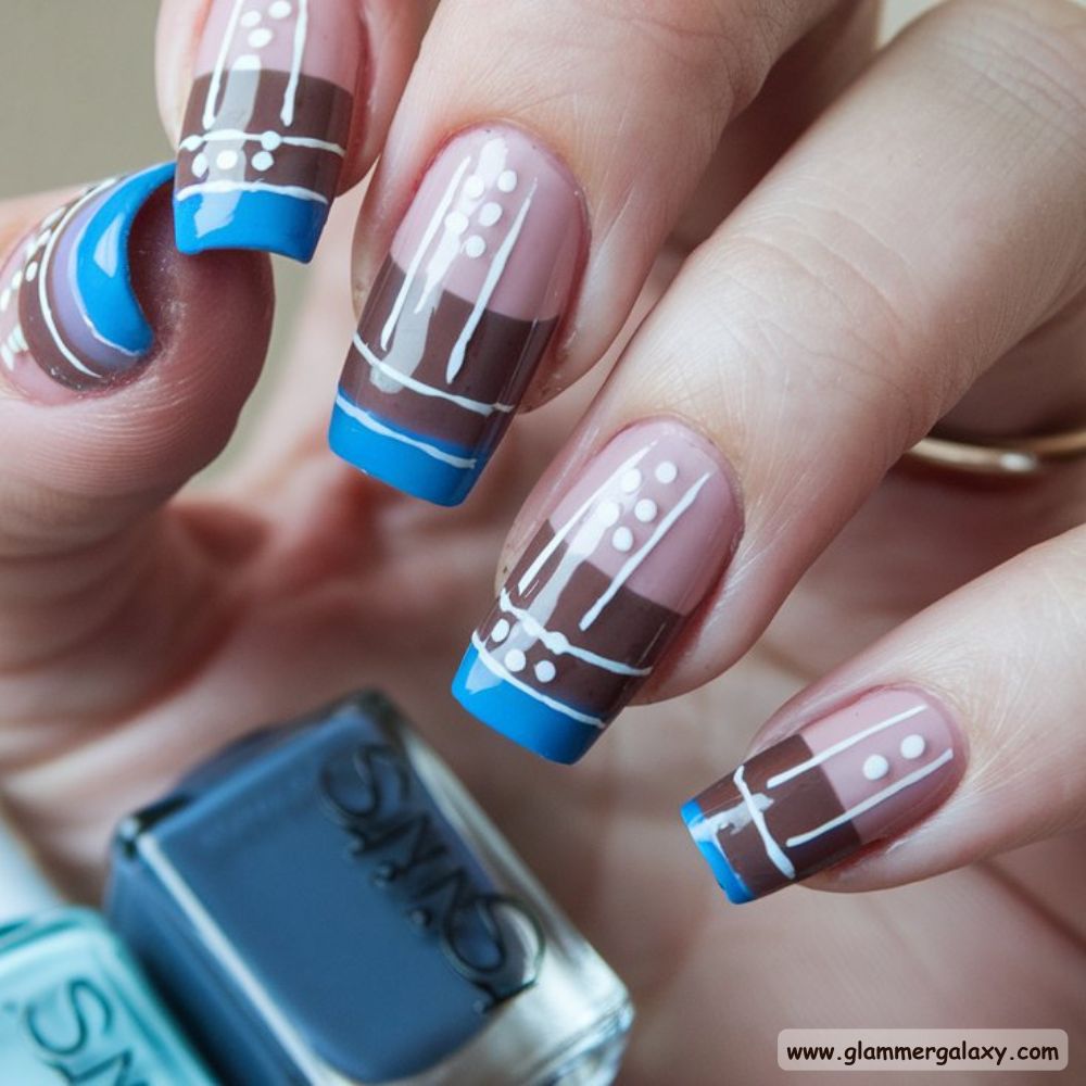 Blue and Brown Nails with Intriguing Layered Nails