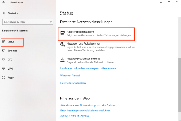 wählen Sie dann „Adapteroptionen ändern“