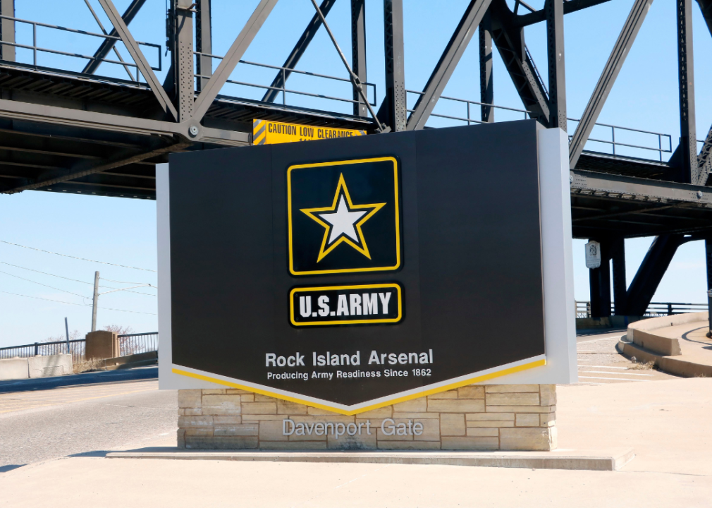 A sign for Rock Island Arsenal, the Davenport Gate.