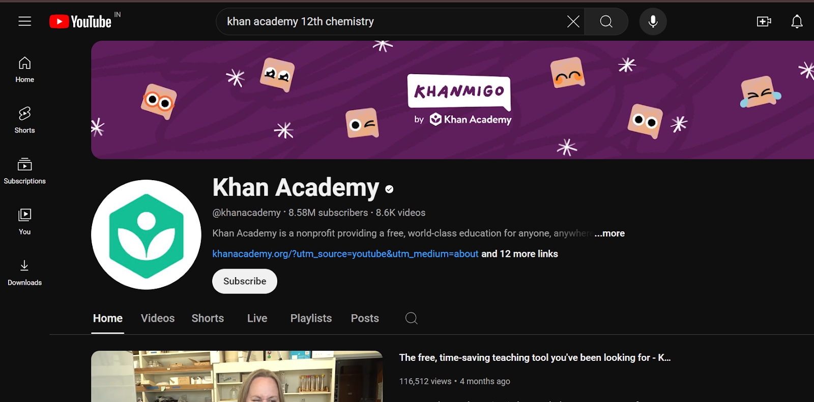 image of khan acadeny youtube channel