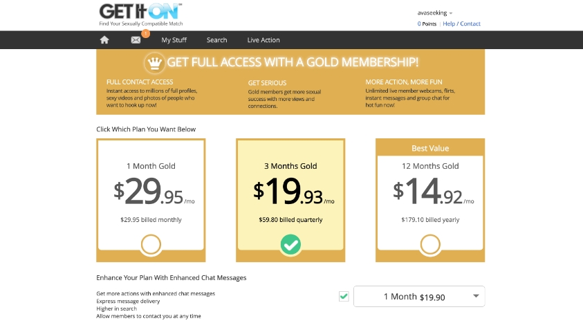 getiton.com dating site subscription package prices and costs