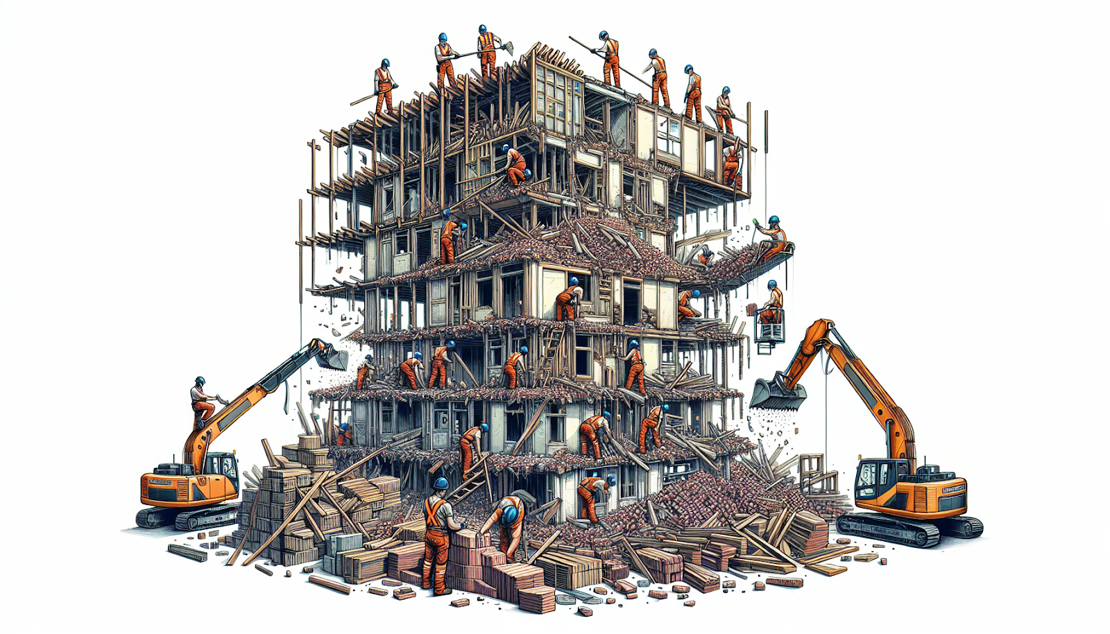 Illustration of certified deconstruction contractors at work