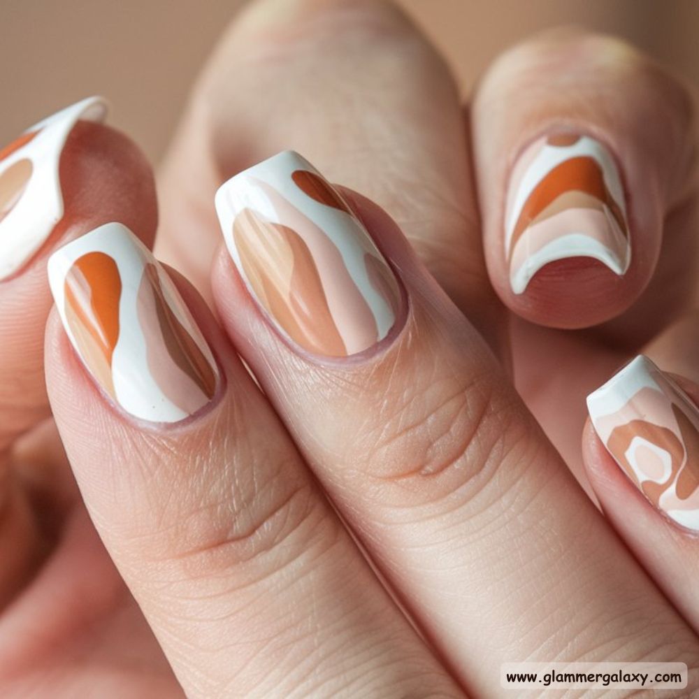 Neutral Fall Nails having Artistic Abstract Patterns
