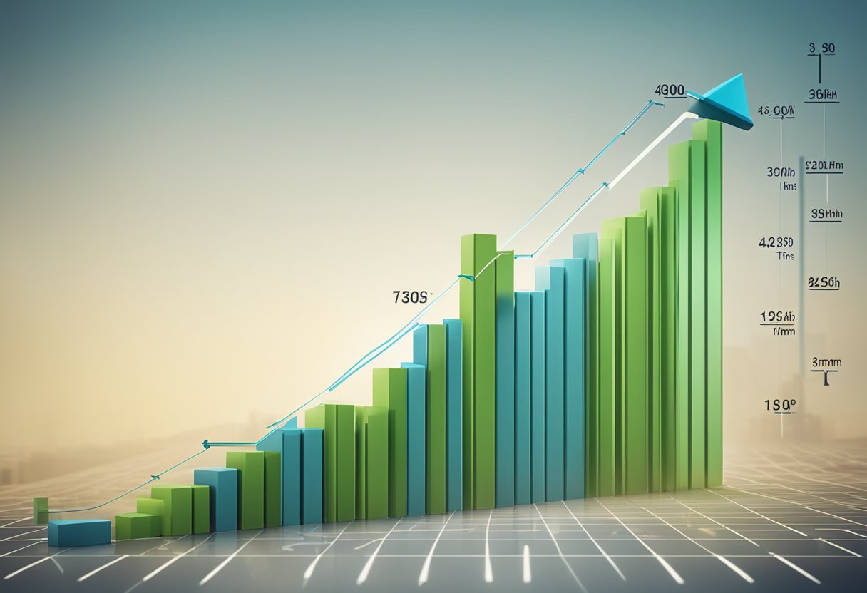 A graph showing a steep incline representing the increase in link velocity over time, with arrows pointing upwards to indicate growth