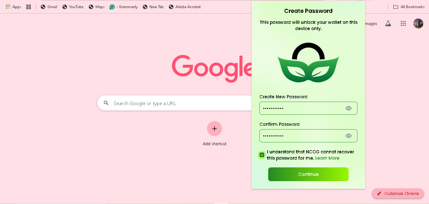 NCOG Wallet extension setup