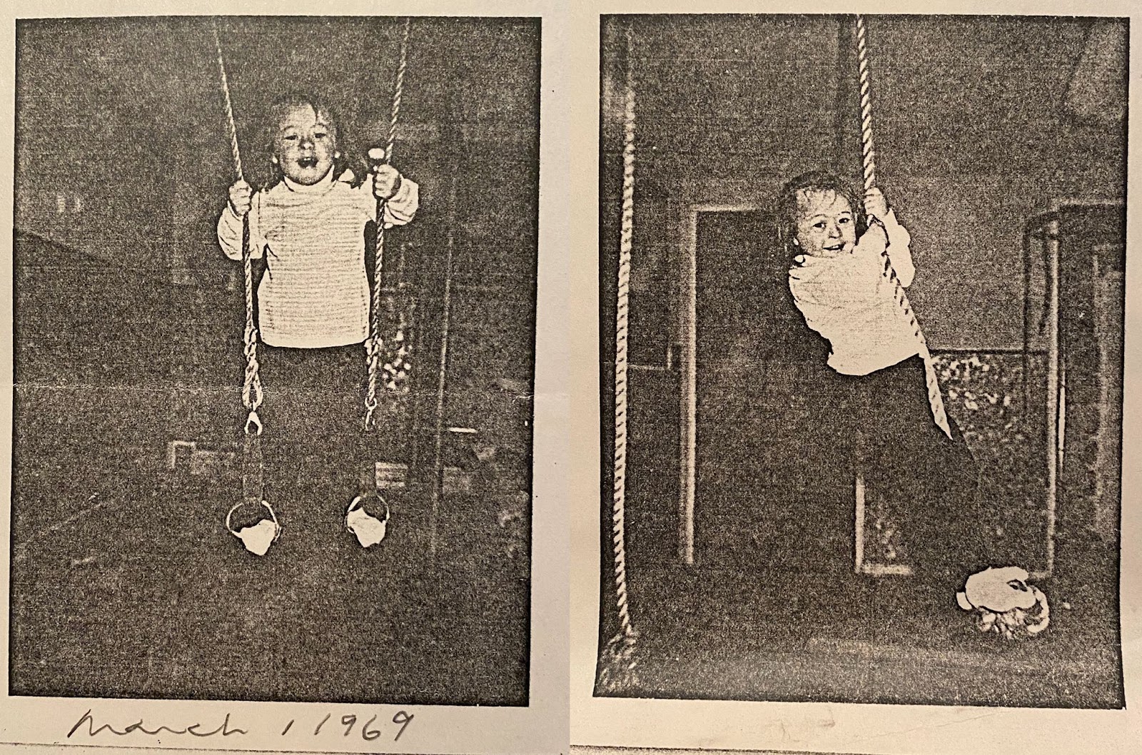 Teresa climbing the gym ropes, 1969. Photo by Teresa’s mother