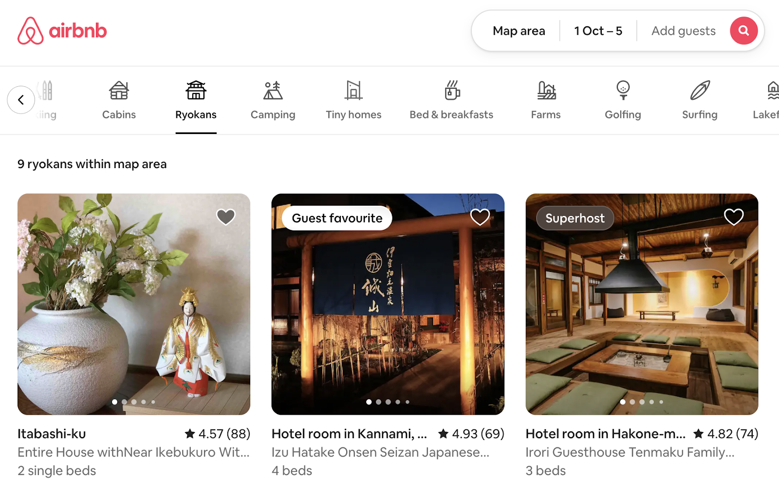 Airbnb uses localised attribute filters to help users further refine their initial search results.