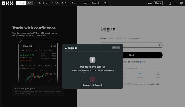 OKX 웹 Touch ID 로그인