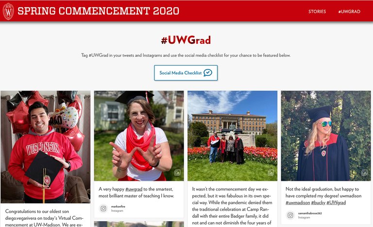 #UWGrad page with social media wall on the University of Wisconsin website