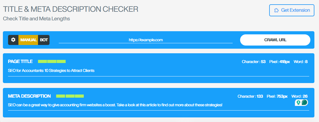  Illustrations of title and meta description checker. 