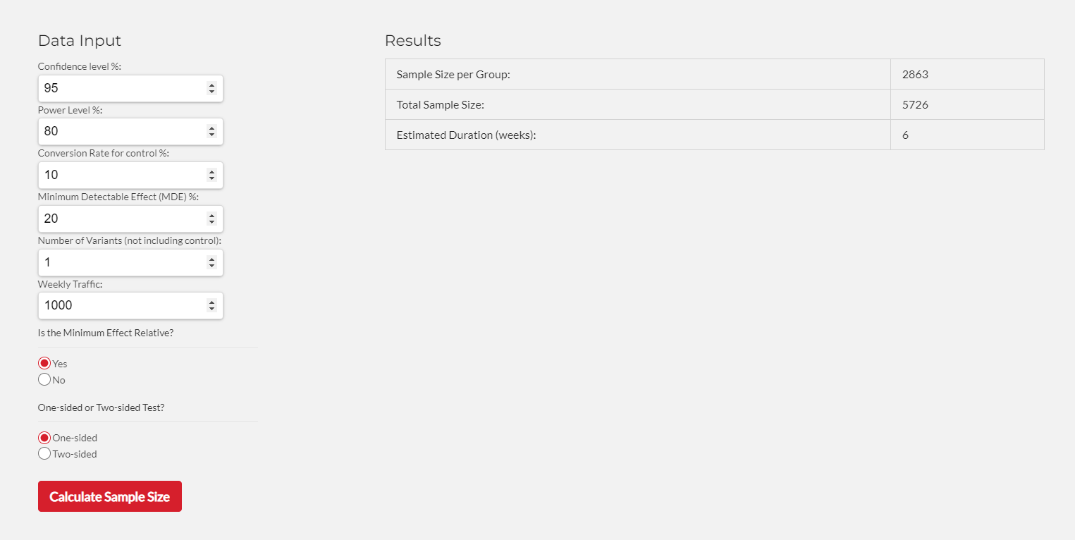 screenshot of CXL's AB testing tool