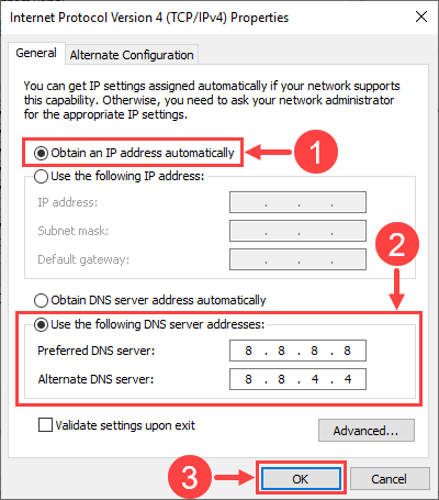 Internet Protocol Version 4 properties