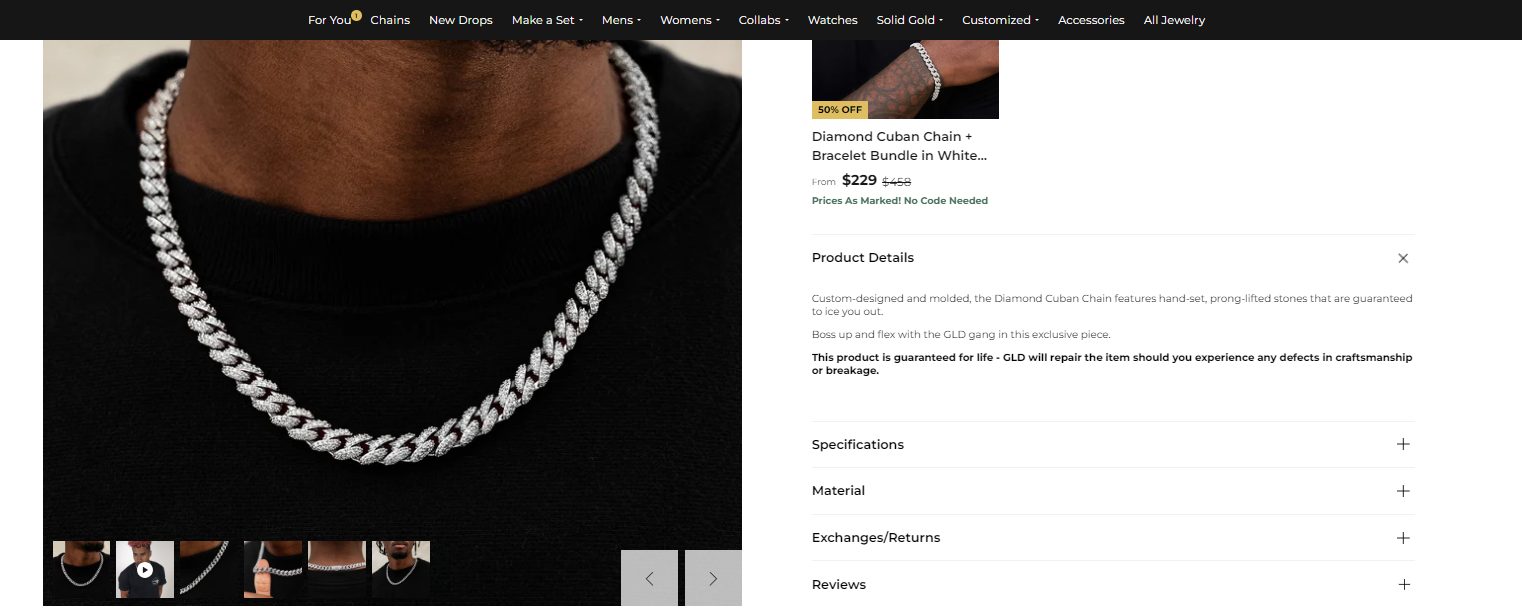 Image of GLD's product page about a chain.