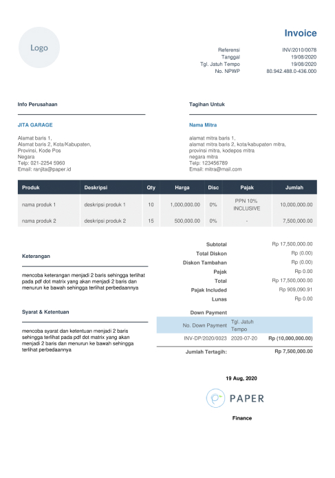 Contoh template invoice