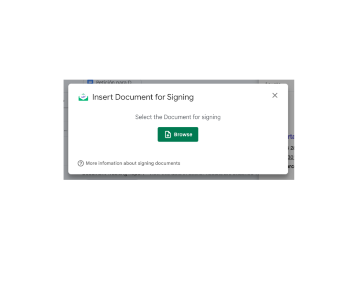 Obtaining e-signatures using Mailsuite: After clicking "Documents for signing," choose the document you want to send for signing