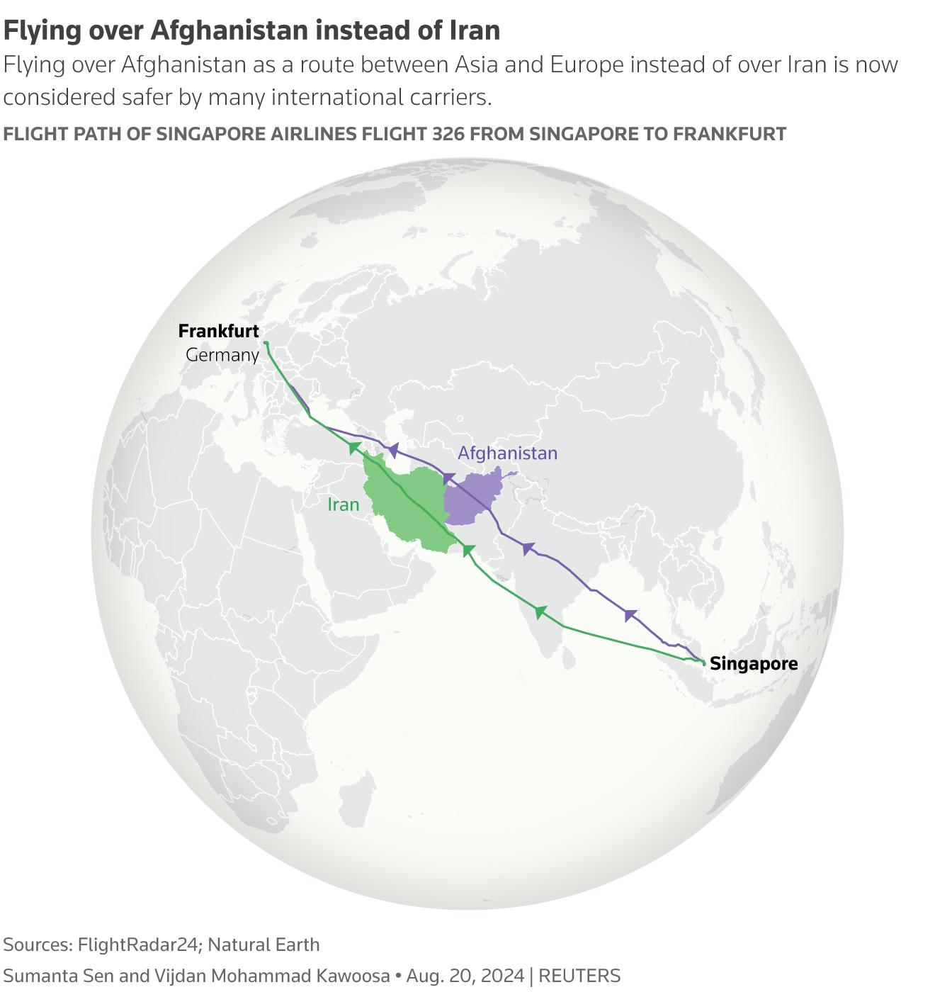 [Image Description: Flight path of Singapore Airlines flight 326 from Singapore to Frankfurt]