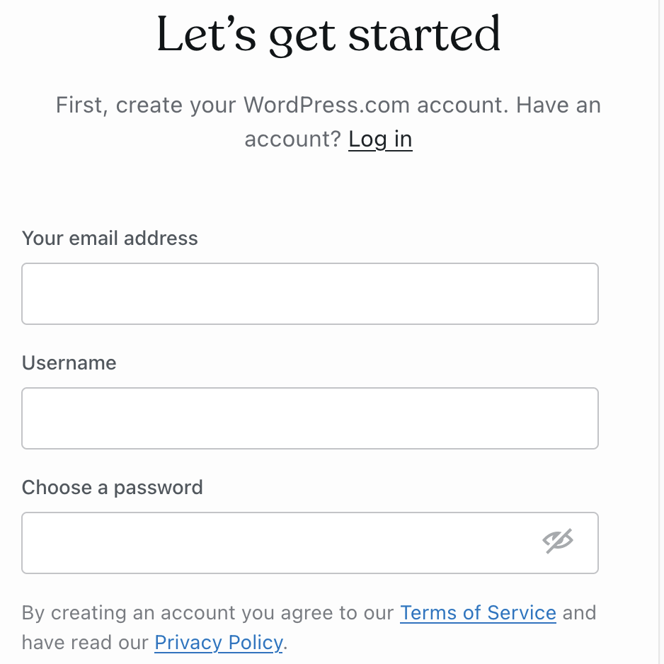 Image displaying the WordPress.com signup form.