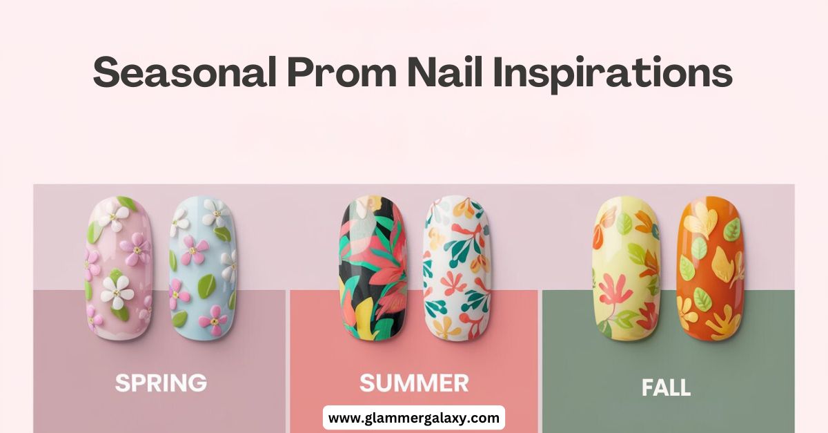 3 different designs of Seasonal Nails for Prom