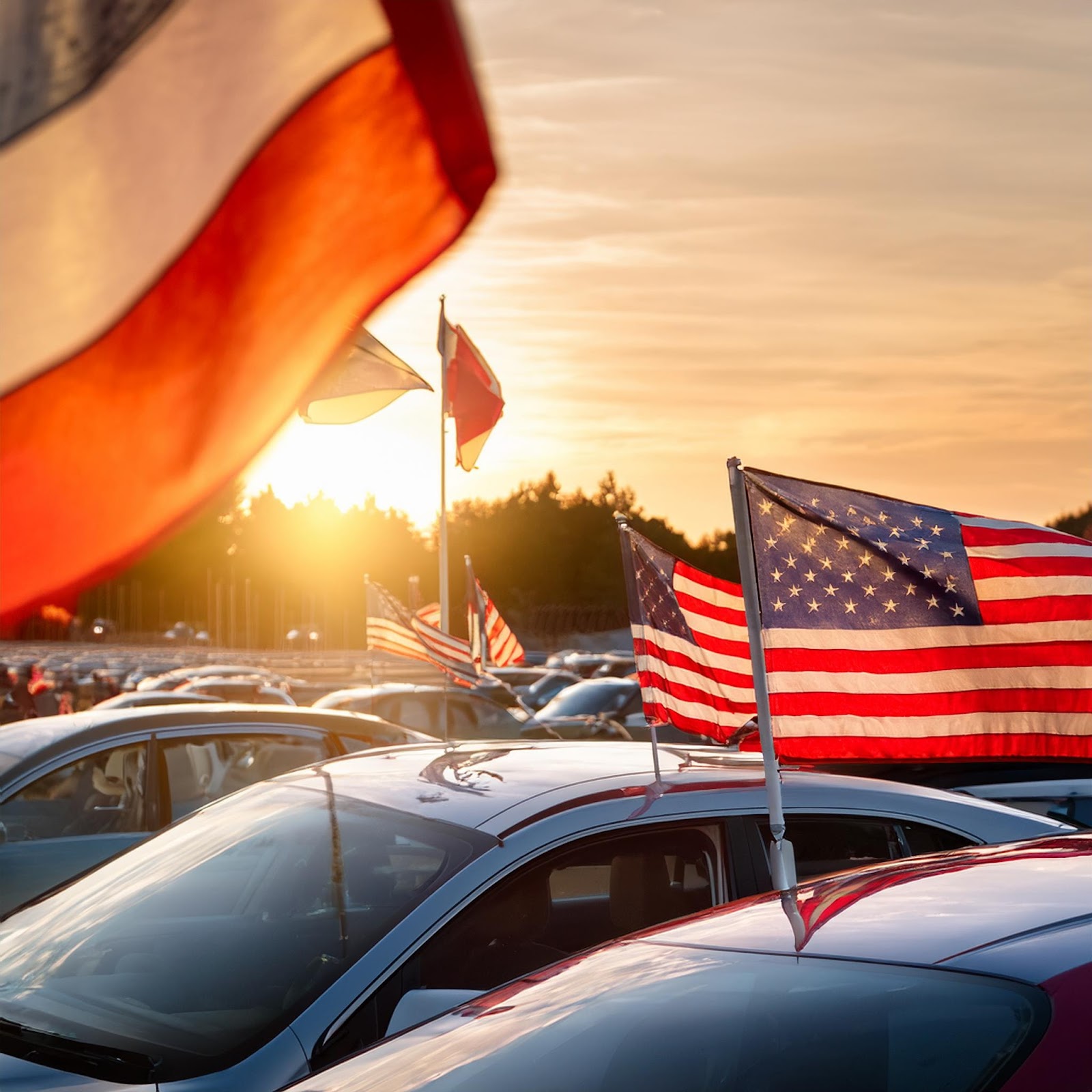 Car Flags being used at car lot.