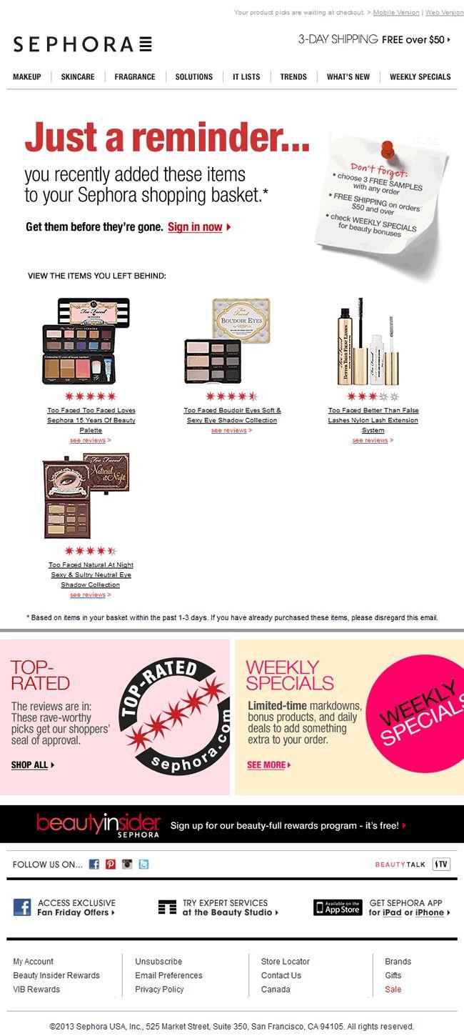 Sephora abandoned cart email