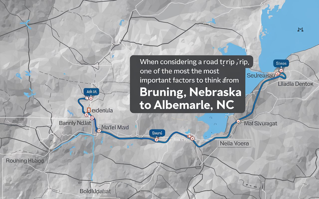 Distance from Bruning Nebraska to Albemarle NC