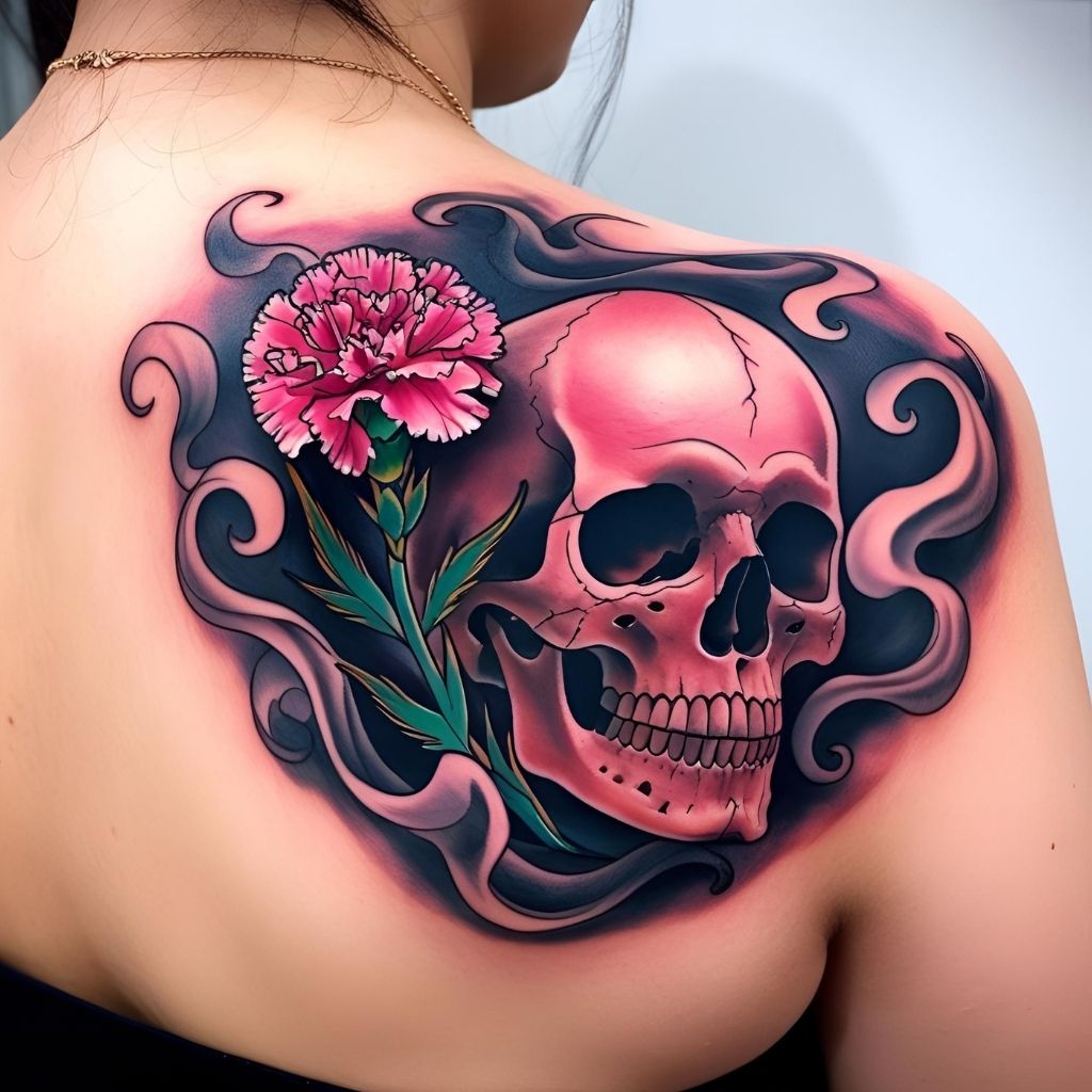 Carnation and Skull Tattoo