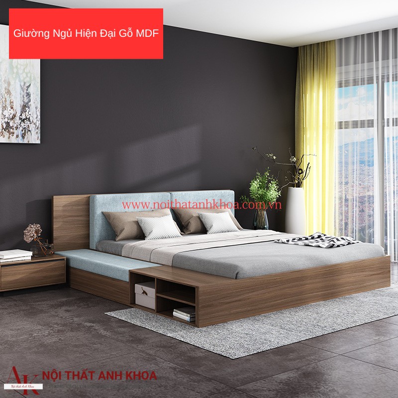 Giường Ngủ Thông Minh Gỗ Công Nghiệp MDF Màu Nâu Giá Rẻ