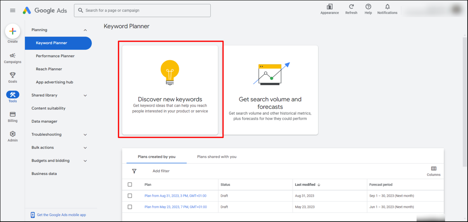 Google Keyword Planner — Discover new keywords