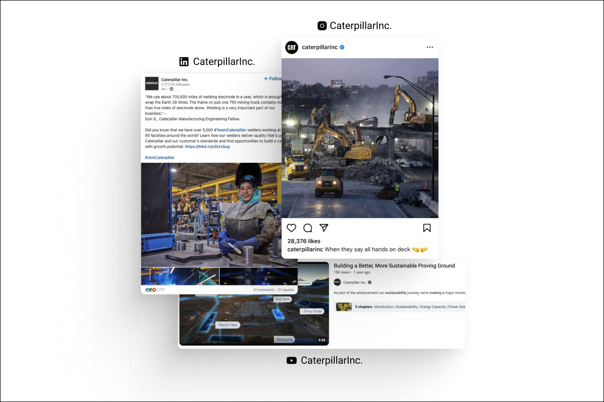 Collage of social media posts from Caterpillar Inc.