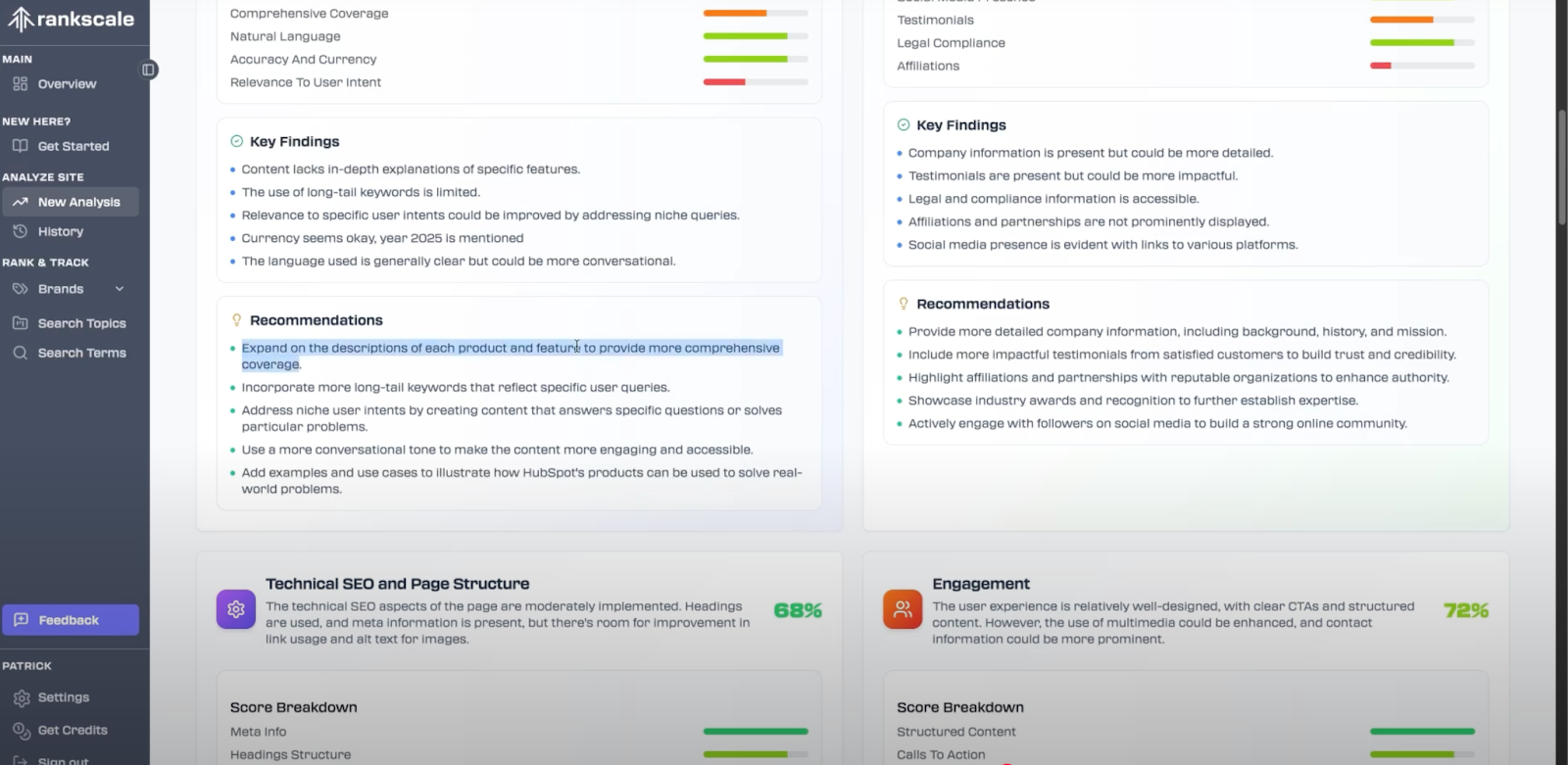 Rankscale.ai AI brand visibility recommendations report
