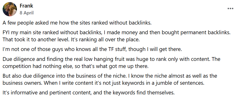jk private group student explains ranking without backlinks