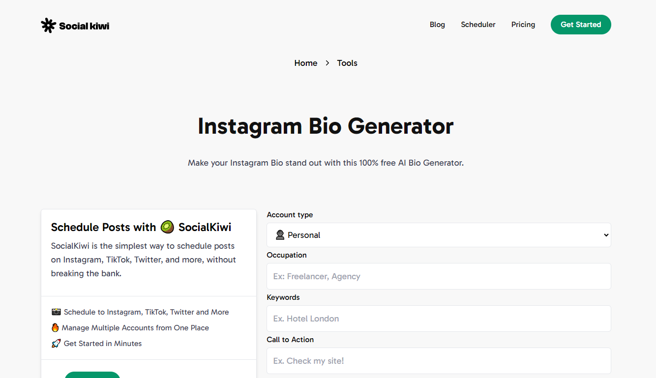 SocialKiwi’s Instagram Bio Generator