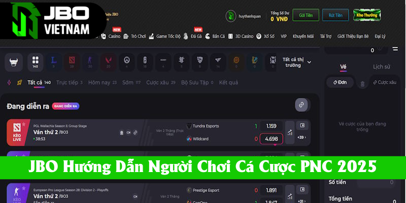 Hướng dẫn cá cược sự kiện PNC 2025 tại JBO